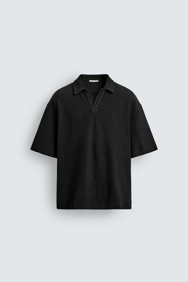 Zara 寬鬆版型奧斯曼羅紋POLO衫 - 黑色