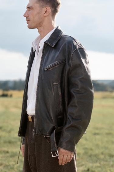 BLOUSON EN CUIR AVEC CEINTURE ÉDITION LIMITÉE - Marron foncé de Zara - Image 3