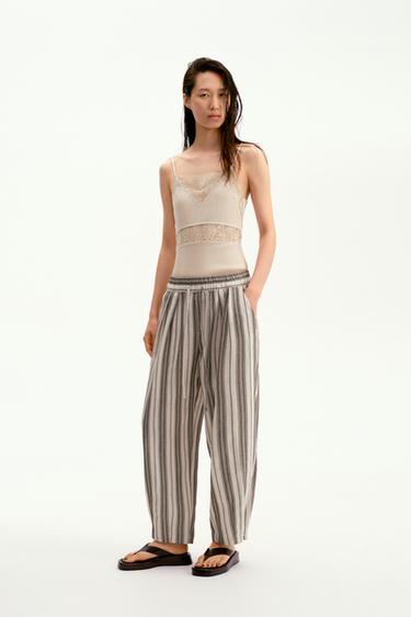 Zara ZW COLLECTION 條紋睡褲 - 裸色 / 黑色