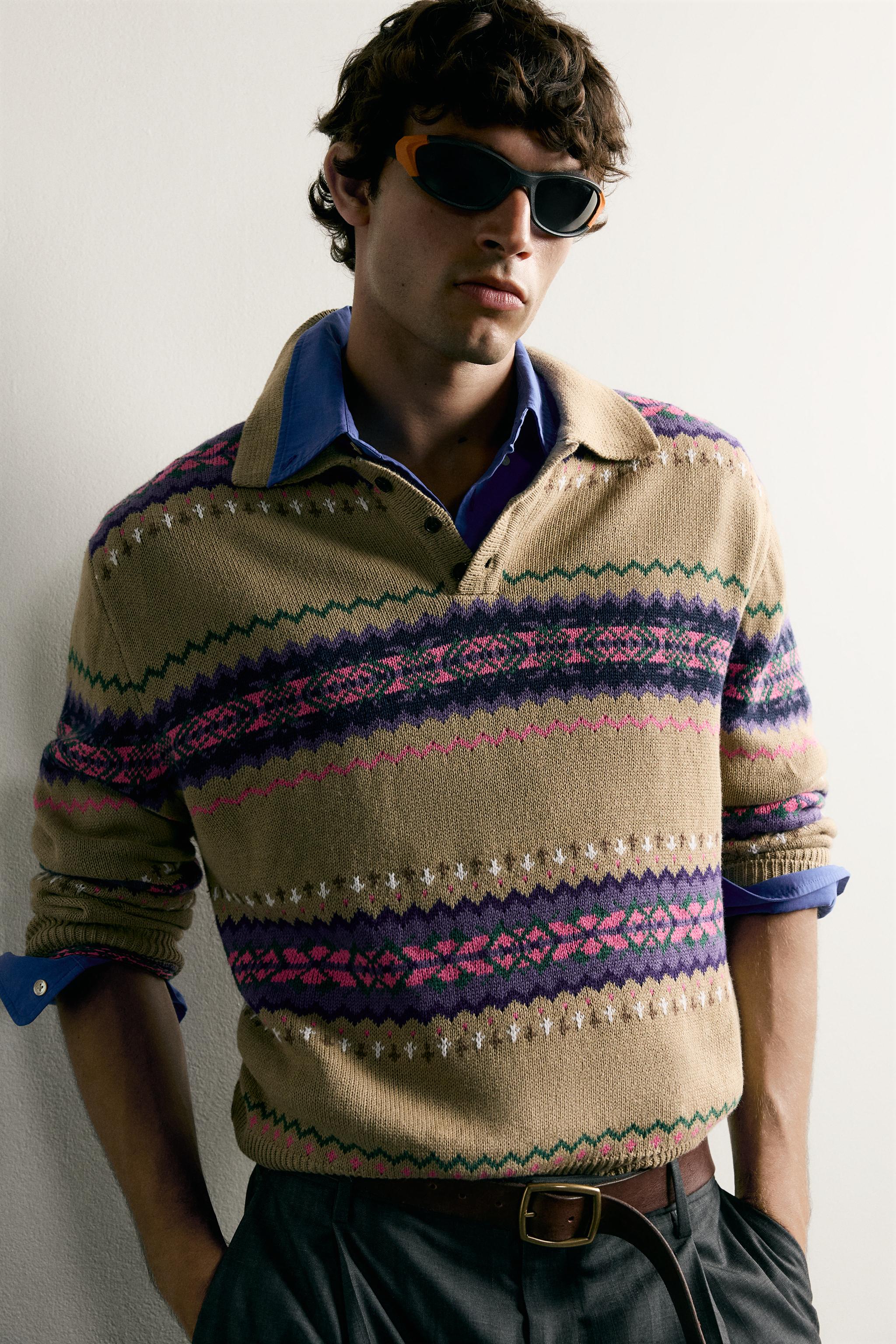 Мужские свитеры Zara COTTON-LINEN KNIT POLO — фото 5