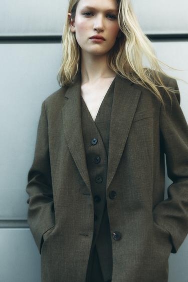 BLAZER CRUZADA ZW COLLECTION - kaki-med de Zara