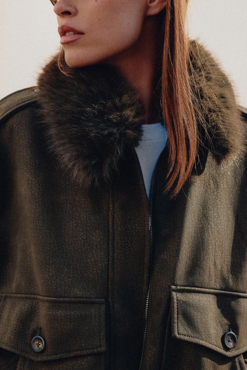 REMOVABLE COLLAR FAUX SUEDE JACKET