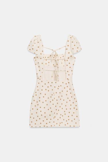 ROBE MINI À NŒUDS AU DOS ET À POIS - Écru / Marron de Zara - Image 2
