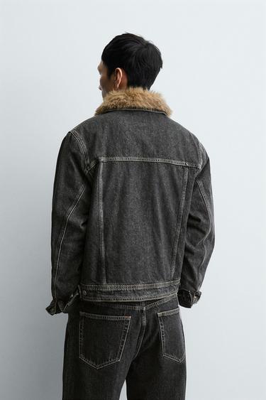 VESTE EN DENIM AVEC COL EFFET FOURRURE - Charbon de Zara - Image 2