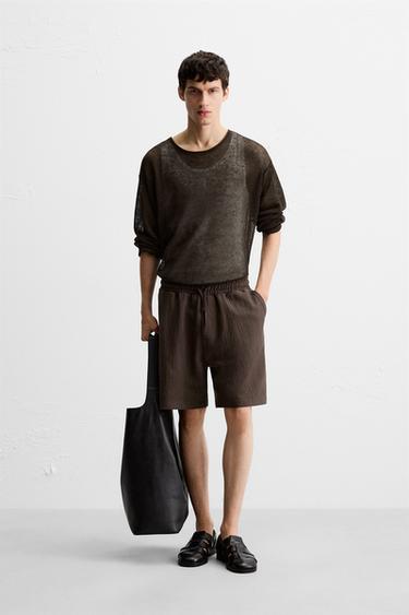 CELANA BERMUDA JOGGER BERTEKSTUR - Chocolate (Cokelat) dari Zara