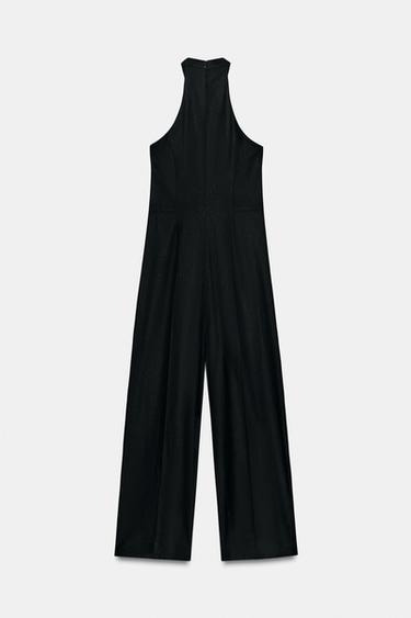 WIDE-LEG HALTER JUMPSUIT IN LINEN BLEND - Black by Zara - Image 9