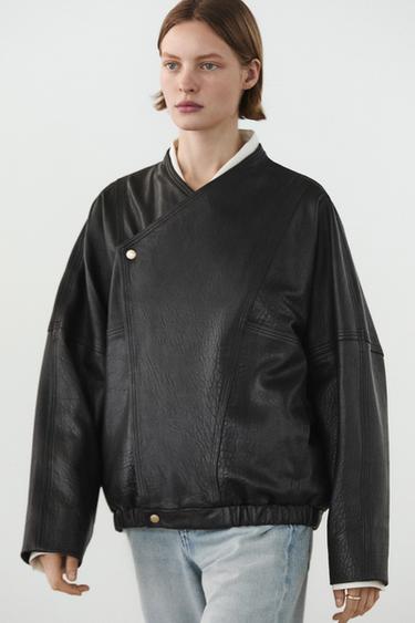 Zara Leather bomber jacket - Black