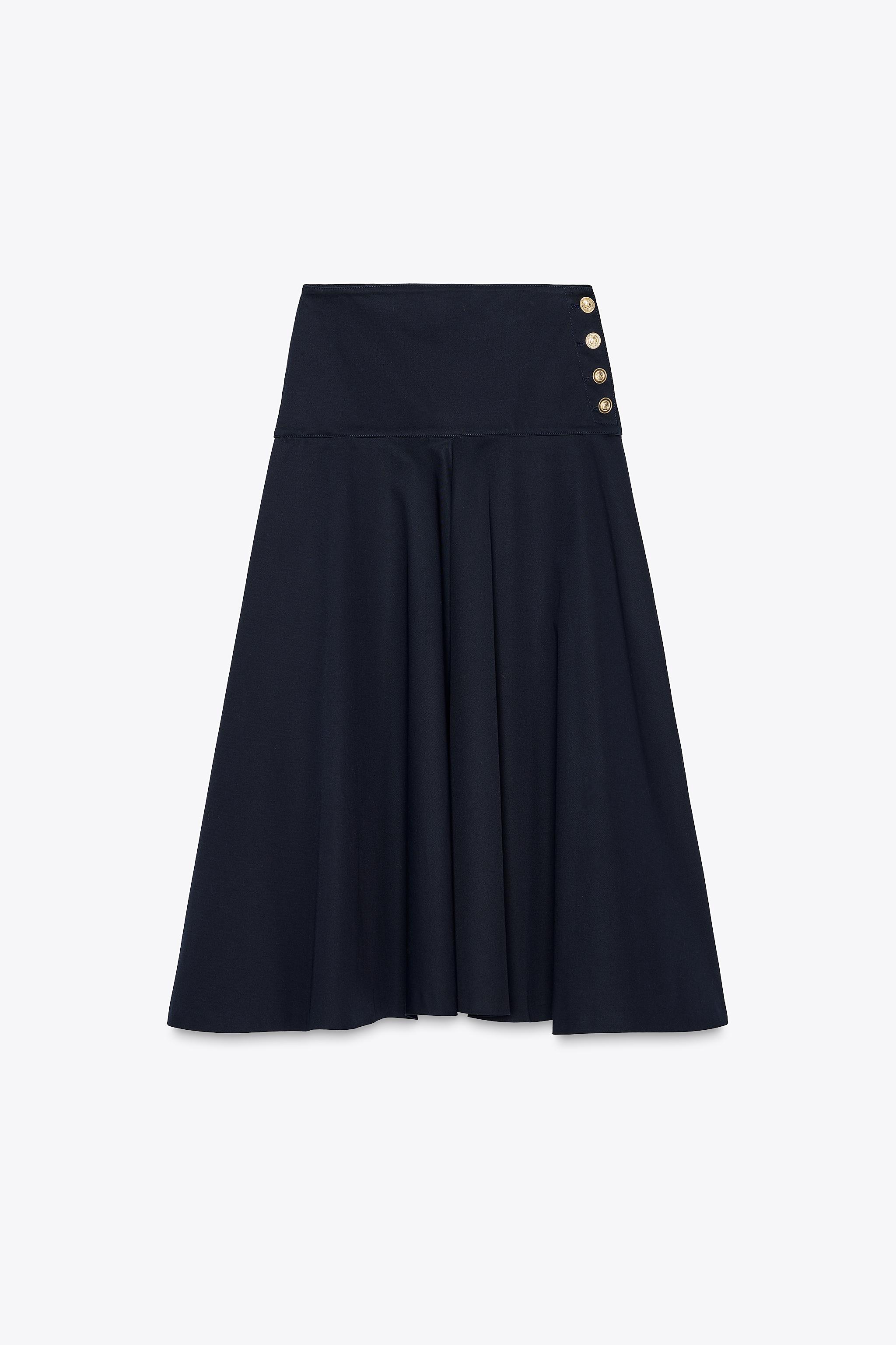 ZW COLLECTION PAPER BAG WAIST SKIRT WITH BUTTONS - Navy blue