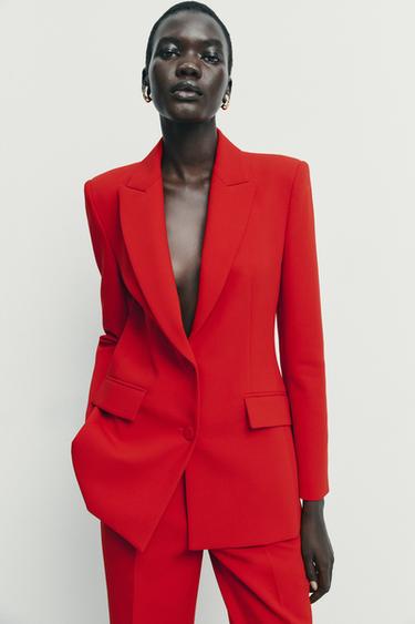 Zara FITTED BLAZER WITH COVERED BUTTONS - Red