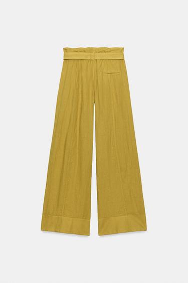 PANTALON 100 % LIN ZW COLLECTION - Moutarde de Zara - Image 8