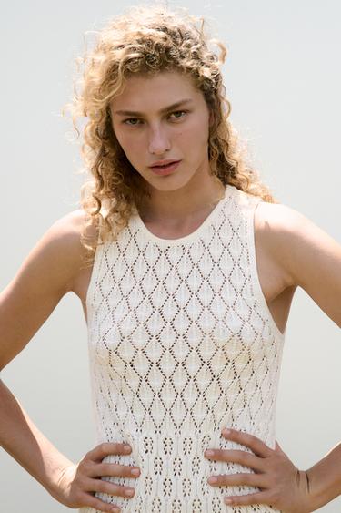 CUTWORK HALTER SHORT DRESS - Ecru by Zara - Image 1