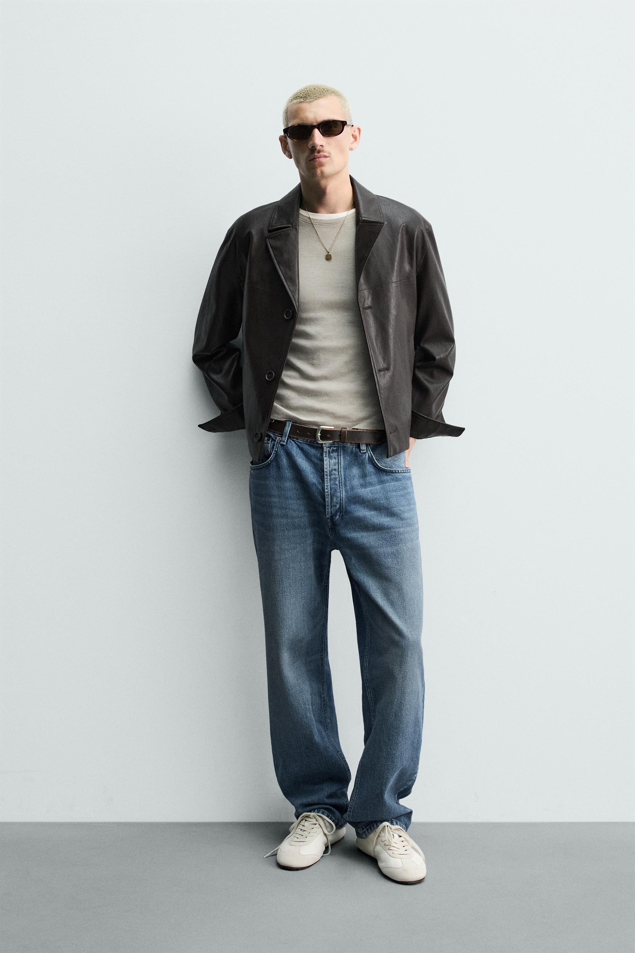 CROPPED FIT LEATHER EFFECT JACKET — Brown