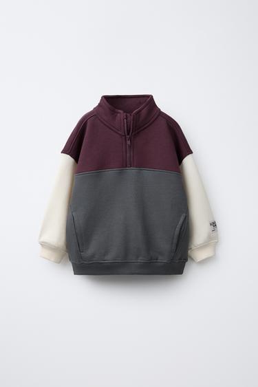COLOUR BLOCK ZIP-UP SWEATSHIRT - Maroon Grey by Zara