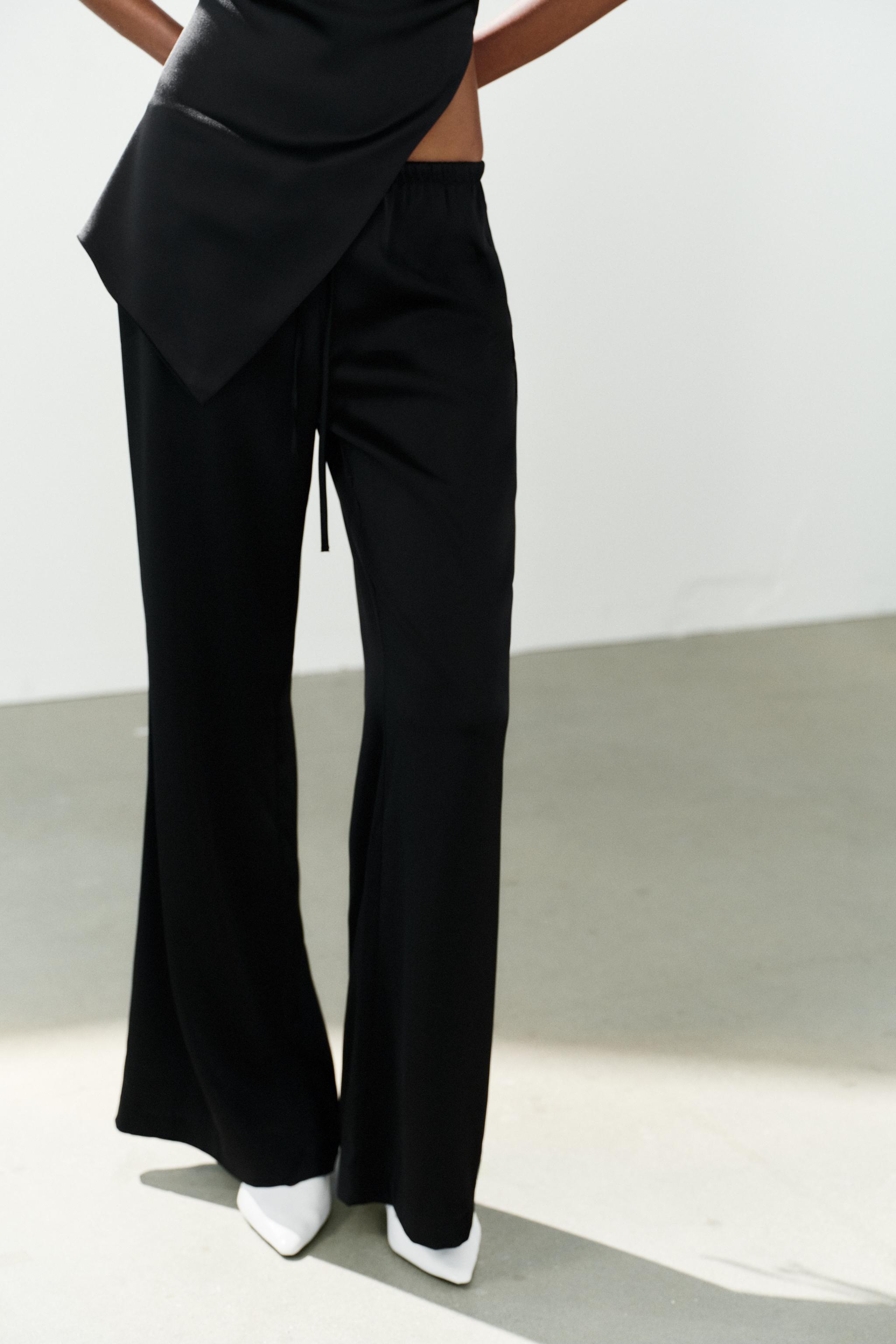 SATIN DRAWSTRING PANTS — Black