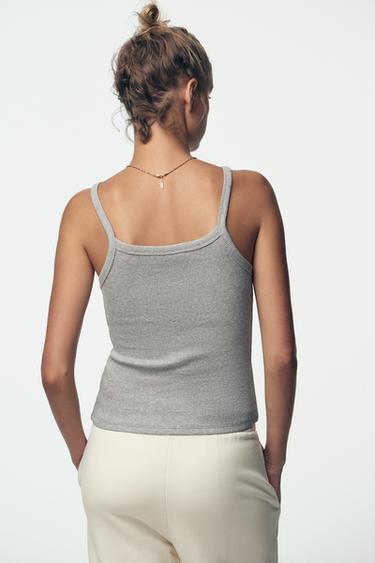 TOP HALTER CÔTELÉ - Gris chiné de Zara - Image 3