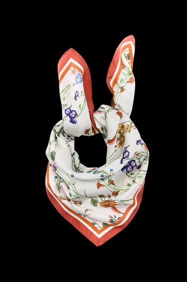 Zara CONTRAST FLORAL PRINT SCARF - Ecru