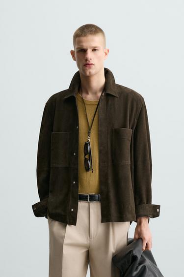 Zara SUEDE OVERSHIRT - Dark brown