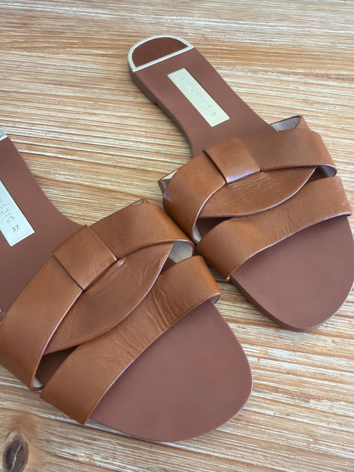 ZARA FLAT CROSSED LEATHER SANDALS - Image 4