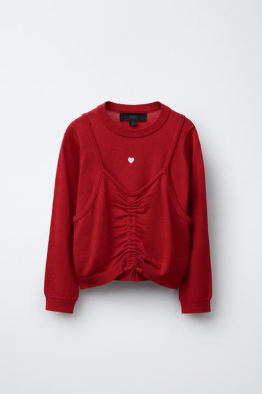 DOUBLE KNIT JUMPER WITH EMBROIDERED HEART - Red by Zara