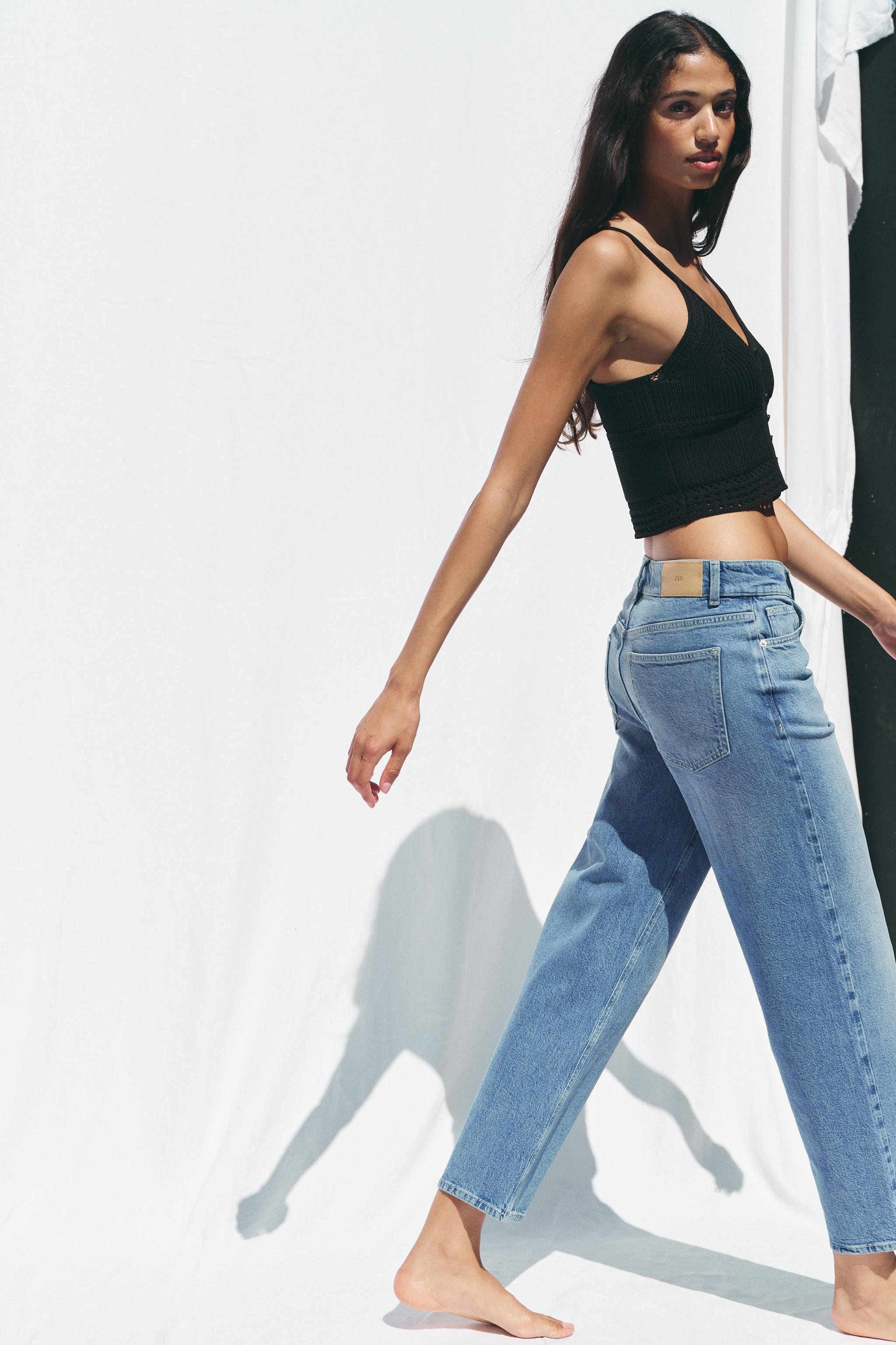 Z1975 HIGH-WAIST STRAIGHT ANKLE JEANS - Mid-blue | ZARA