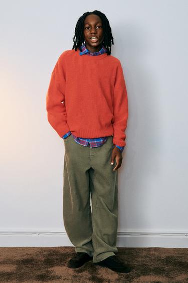PANTALON BARREL EN VELOURS CÔTELÉ - Vert moyen de Zara
