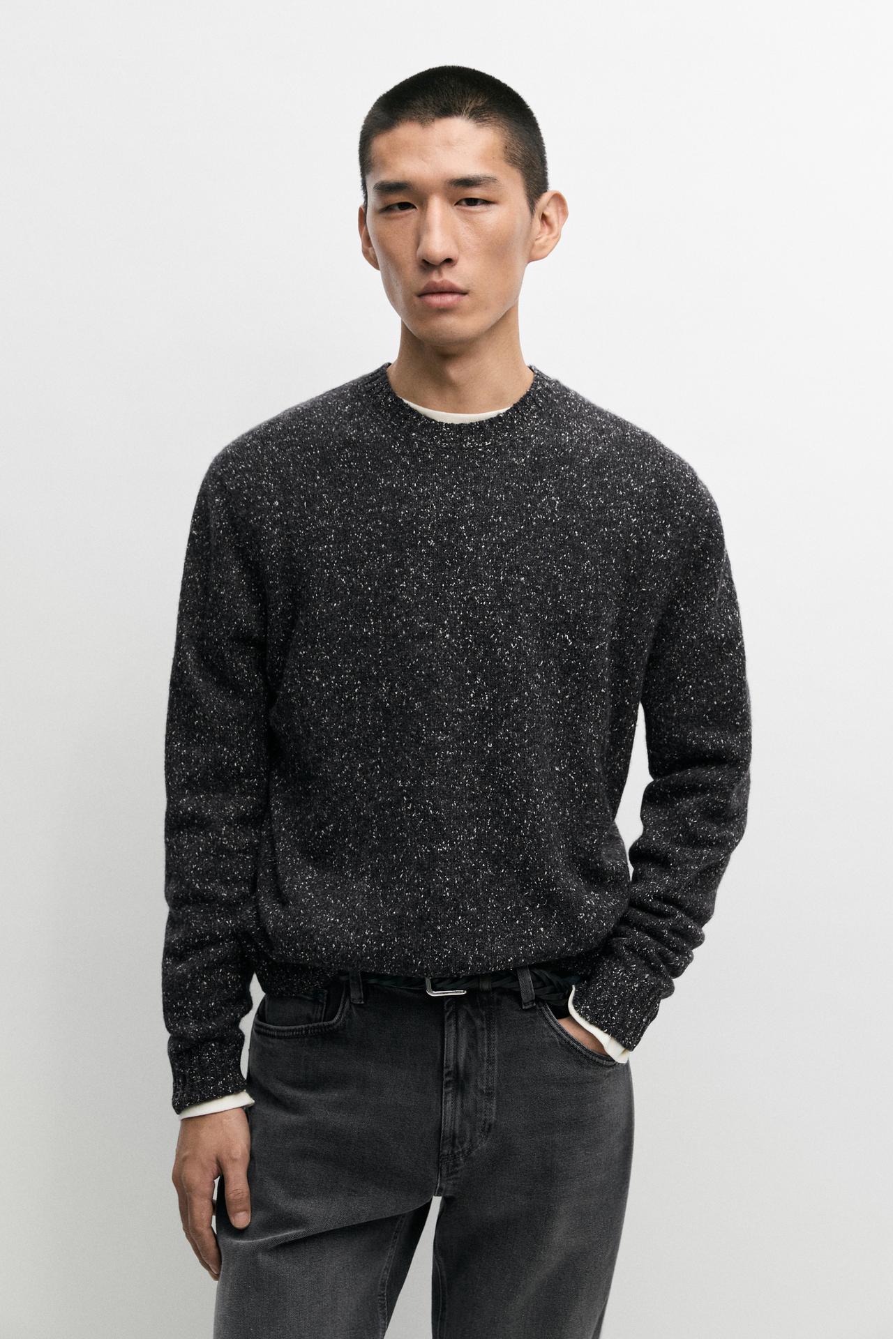 Flecked wool-blend knit sweater — Anthracite Gray