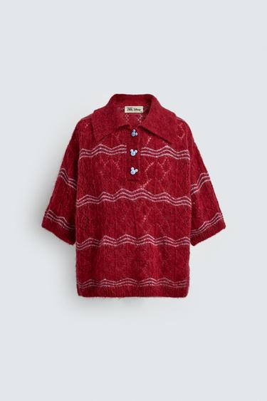 ÁO POLO DỆT KIM 镂空 HARRY LAMBERT FOR ZARA X DISNEY - Màu đỏ đậm từ Zara
