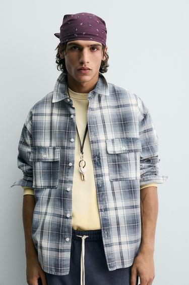 RELAXED FIT CHECK SHIRT - Blue by Zara - Image 6