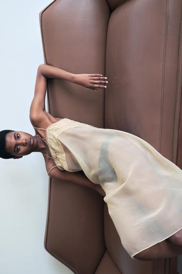 ROBE MI-LONGUE EN TULLE - Doré de Zara - Image 3