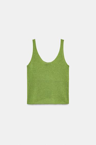 LINEN BLEND KNIT TOP - Mid-green by Zara