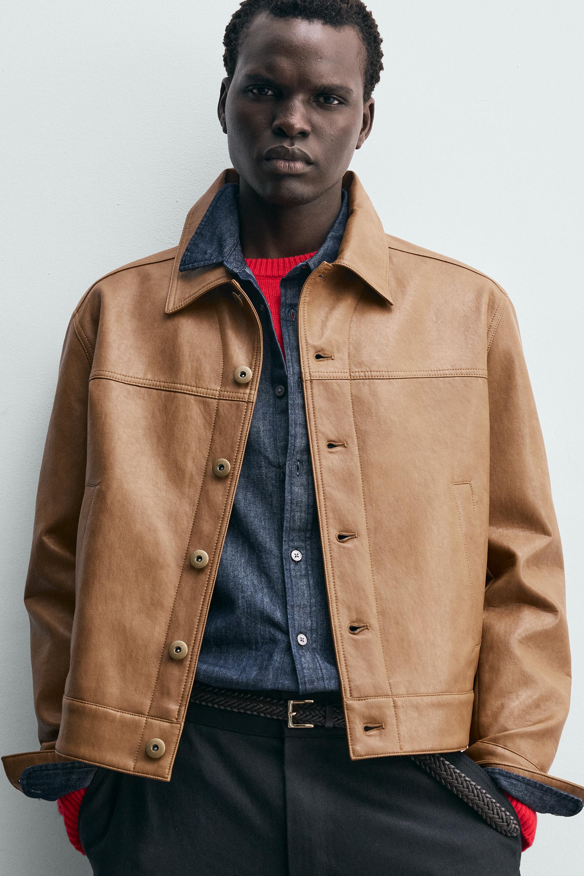 REGULAR FIT FAUX LEATHER OVERSHIRT