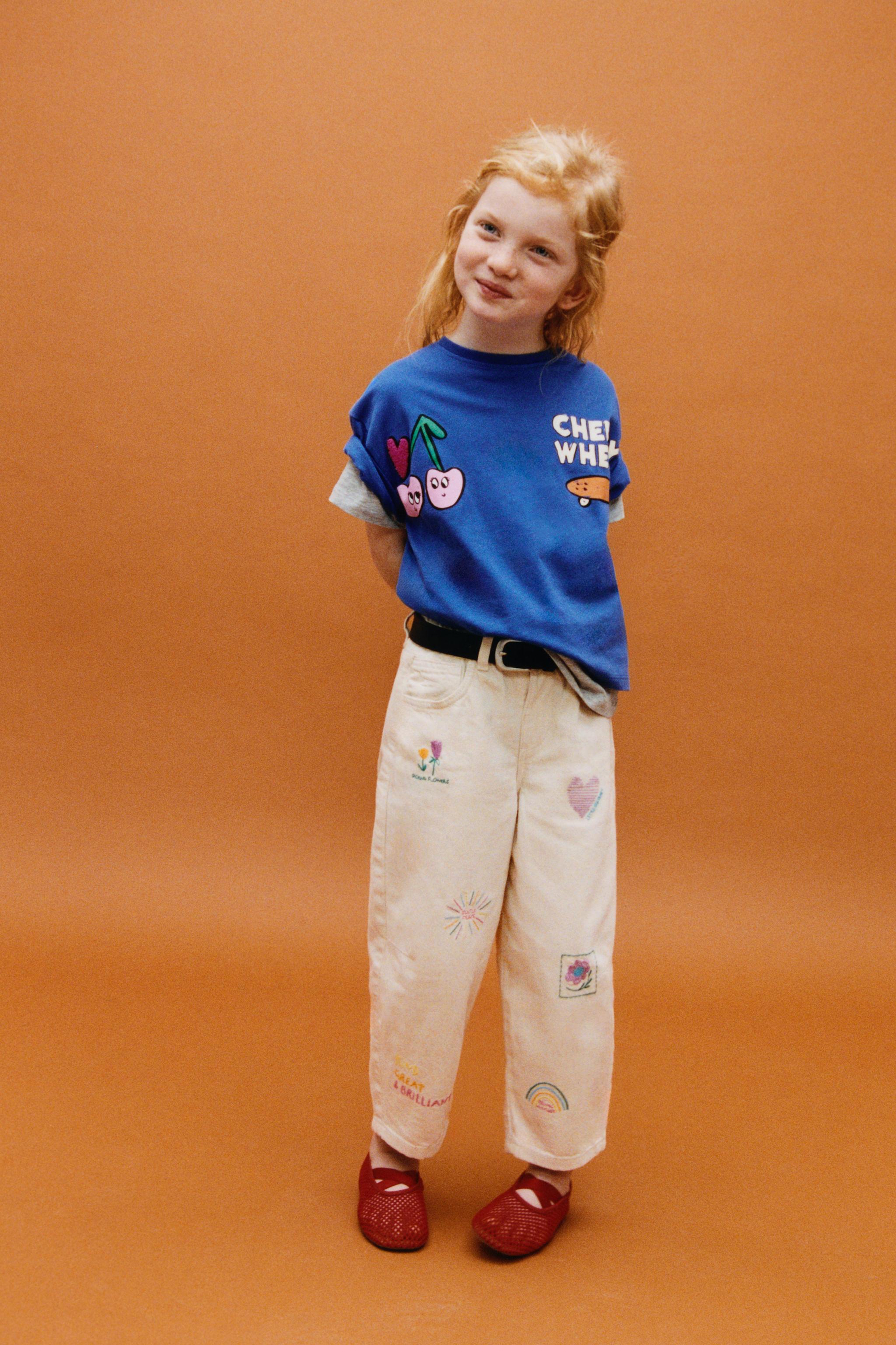 EMBROIDERED BARREL TWILL PANTS