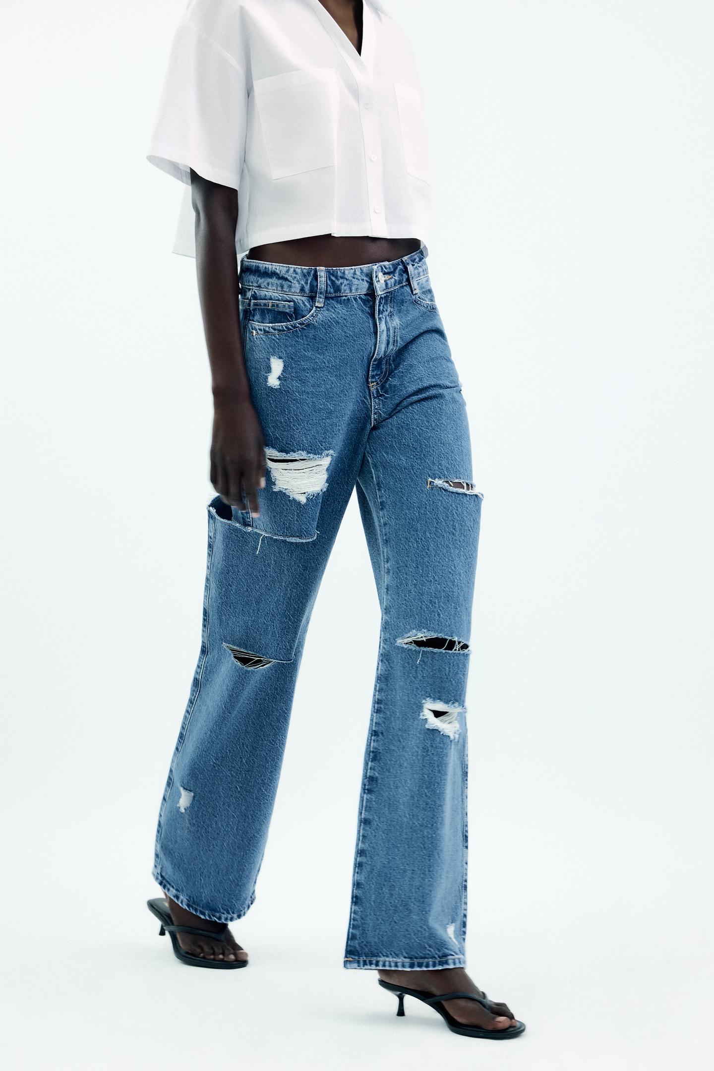 Z1975 MID-RISE STRAIGHT CUT OUTS RIPPED JEANS