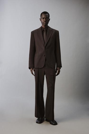 WOOL BLEND FLARE FIT SUIT TROUSERS - Brown by Zara