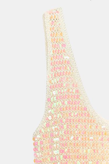 TOP À BRETELLES ET PAILLETTES - Écru de Zara - Image 6