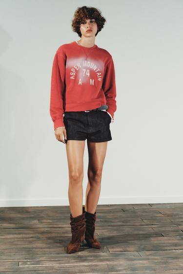 FADED-EFFECT SWEATSHIRT WITH SLOGAN - Red by Zara - Image 0