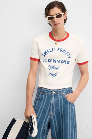 T-SHIRT RIB CONTRASTE INSCRIPTION - Blanc de Zara - Image 6