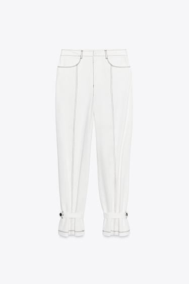 PANTALÓN PESPUNTES CONTRASTE - Blanco roto de Zara