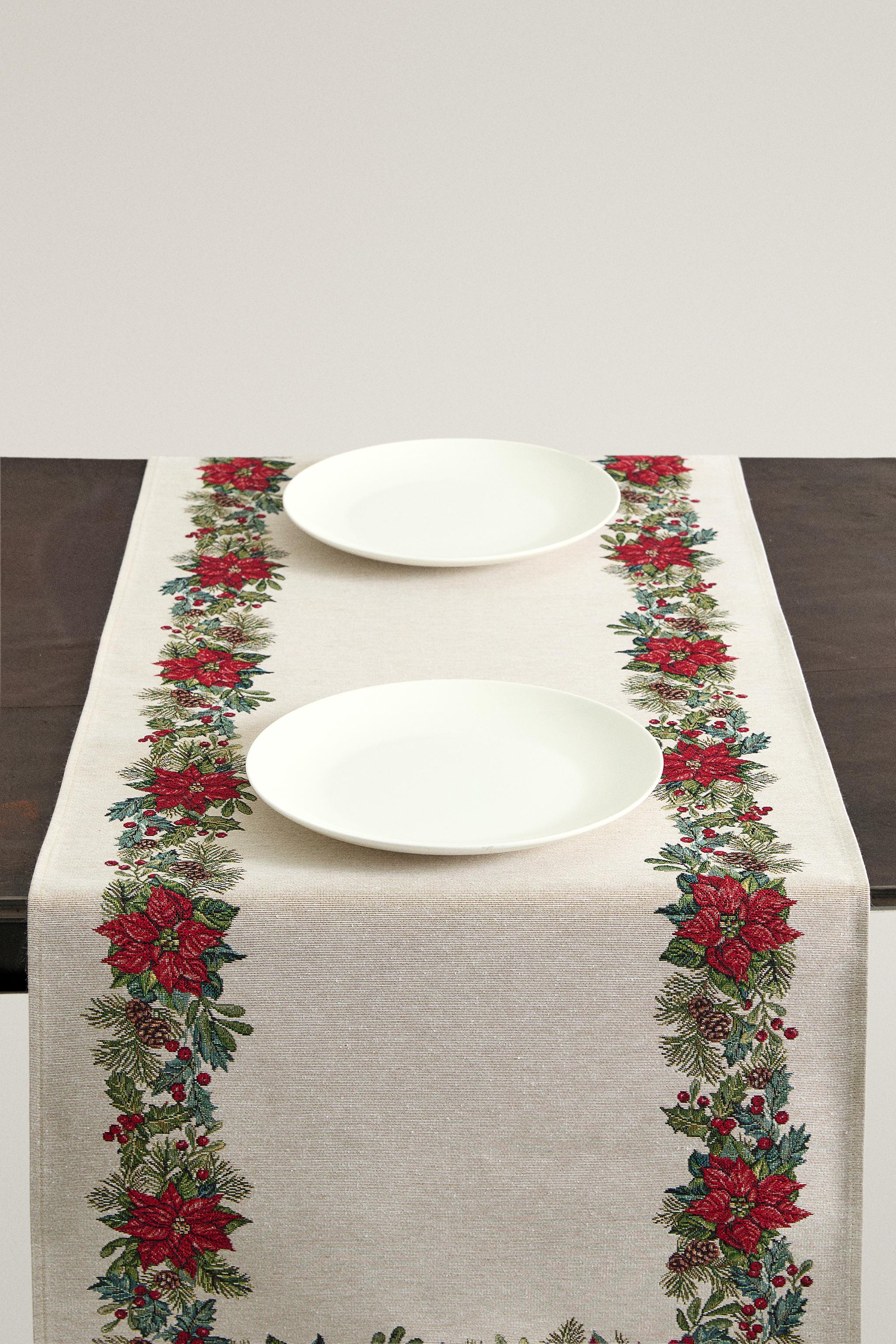 CHRISTMAS FLORAL JACQUARD TABLE RUNNER