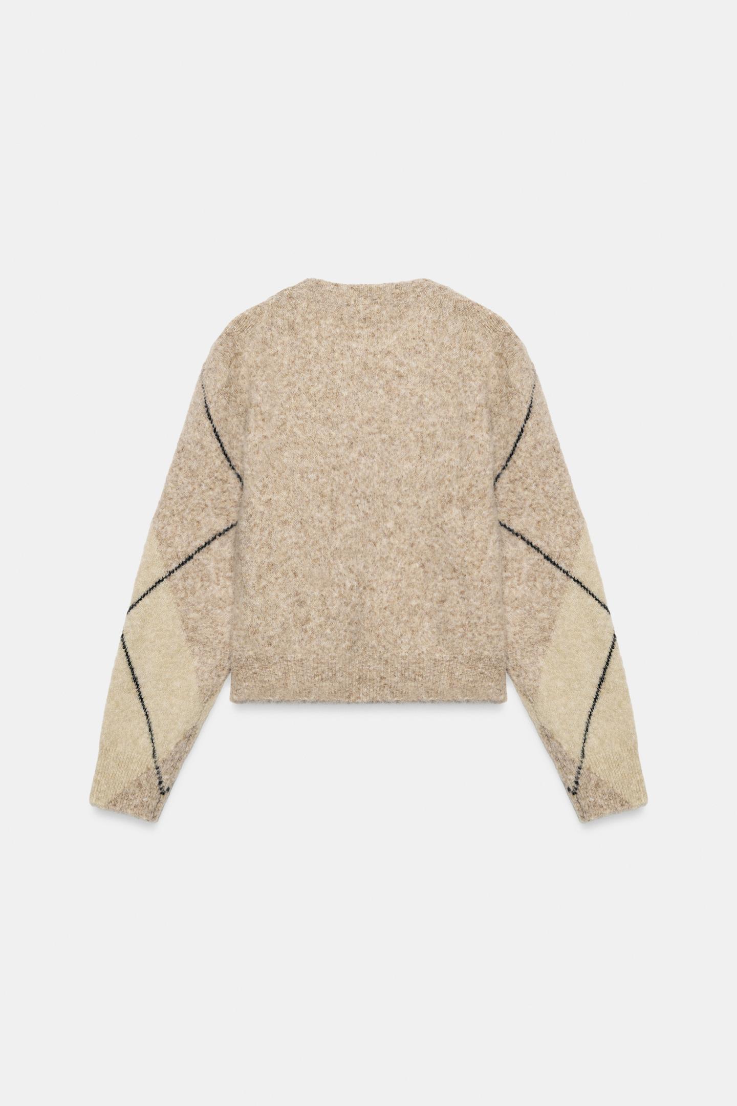 Женский свитер Zara Brushed Effect Argyle, цвет: Экрю / Бежевый — фото 7