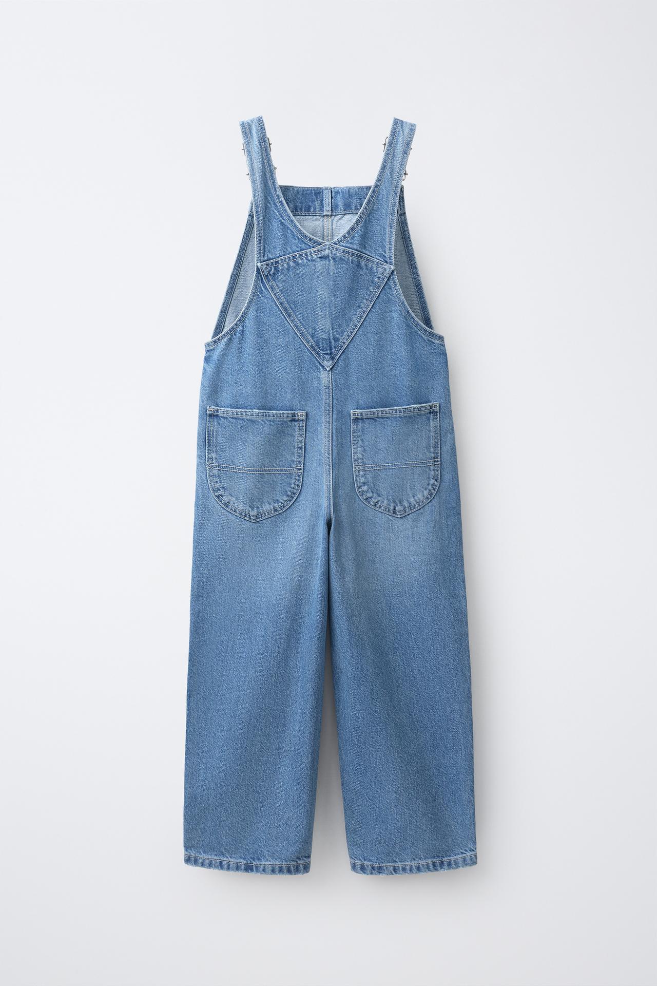BARREL-LEG DENIM OVERALLS — Blue