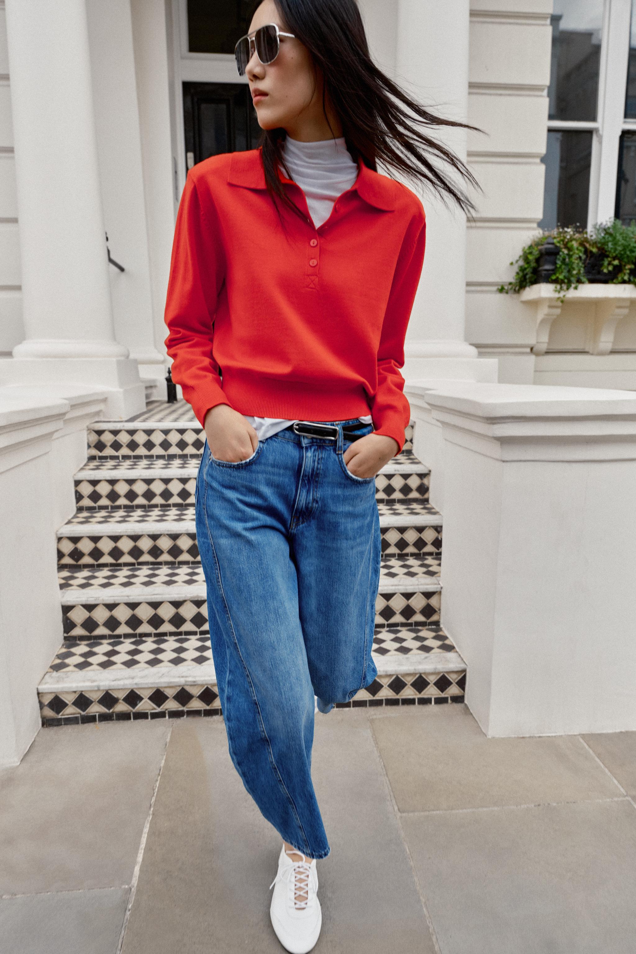 moca　SHOULDER PADS POLO KNIT TOPS SHOULDER PAD KNIT POLO - Red / Orange | ZARA Mexico