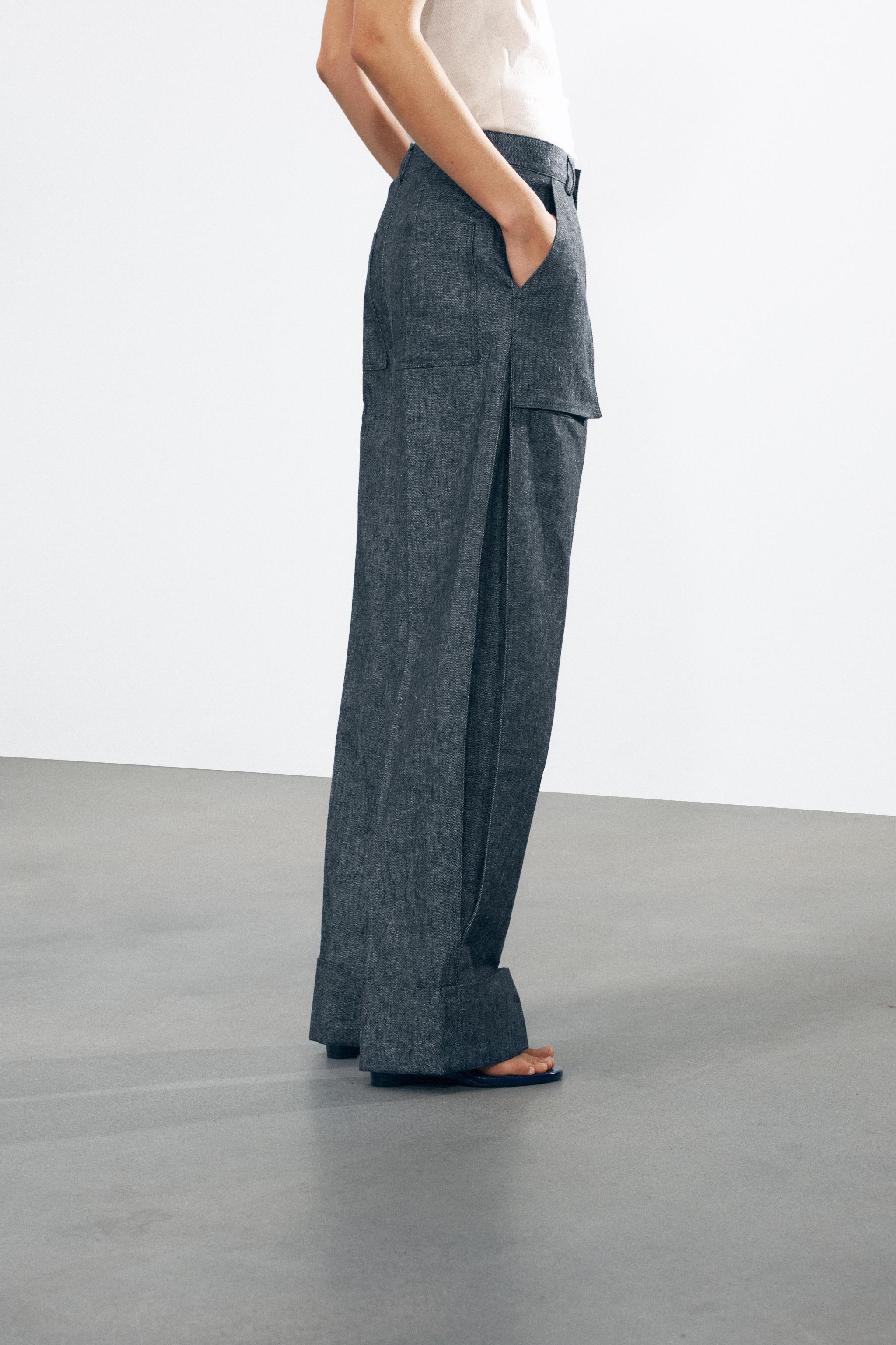 スペイン発送 ZARA 100%ボリュームリネンパンツ 上品カジュアル リネンボリュームパンツ ZW COLLECTION - ブラック | ZARA Japan