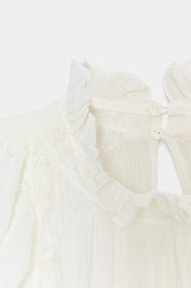 BLOUSE GAZE DE COTTON DENTELLE VOLANTS - Écru de Zara - Image 6