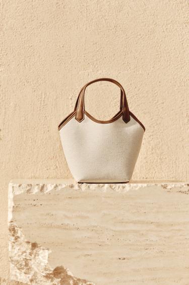 CONTRAST CANVAS MINI TOTE BAG - Ecru by Zara - Image 0