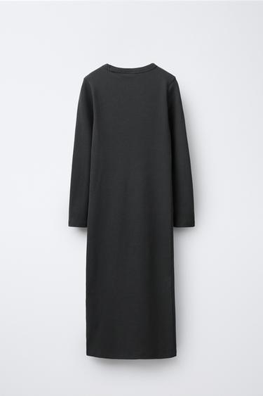 LONG RIBBED DRESS WITH RHINESTONE TEXT - Anthracite grey by Zara - Image 1