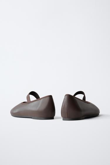 ELASTIC STRAP BALLERINA FLATS - Brown by Zara - Image 4