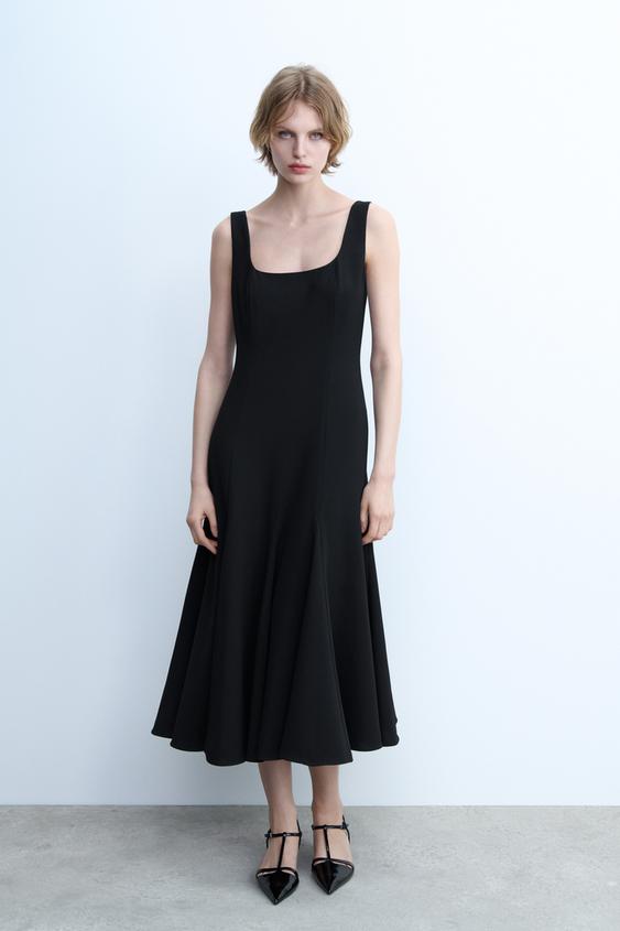 Midi Dress Black Spaghetti Strap Shift Dress Zara Spaghetti Strap