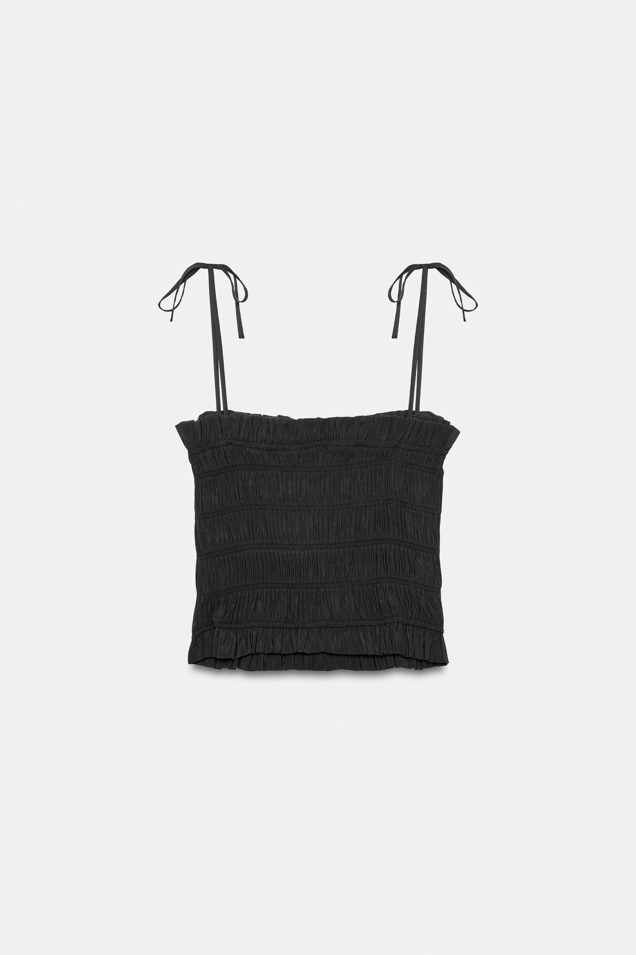 Женские рубашки Zara STRIPED RUCHED STRAP TOP — фото 5