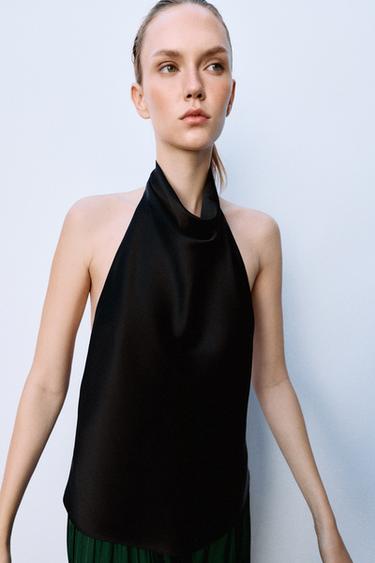TOP HALTER ACETINADO - Preto da Zara